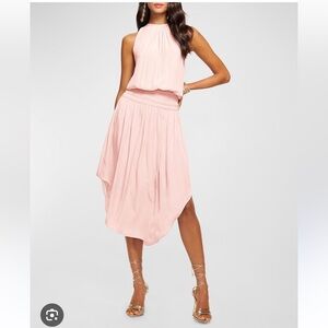 Ramy Brook Satin Audrey Candy Smocked High Neck Midi Dress size Medium